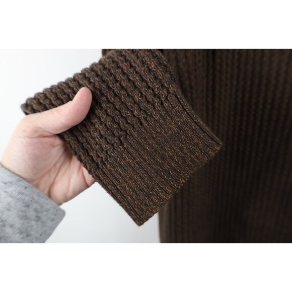 Vintage Eddie Bauer Mens Large Faded Cotton Ribbed Knit Henley Sweater Brown - Picture 5 of 12